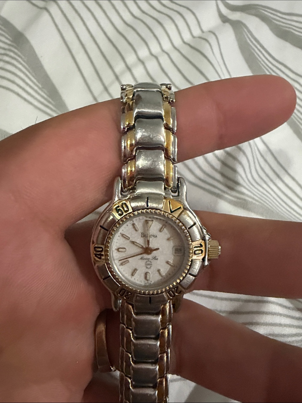 Bulova Two-Tone Silver and Gold Women's Bracelet Watch with White Dial